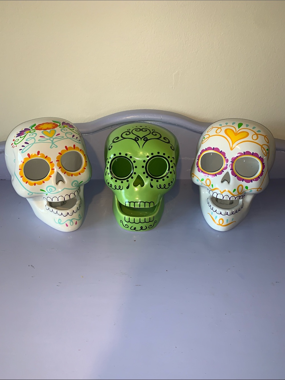 Set of 3 Decorative Colorful Ceramic Skulls